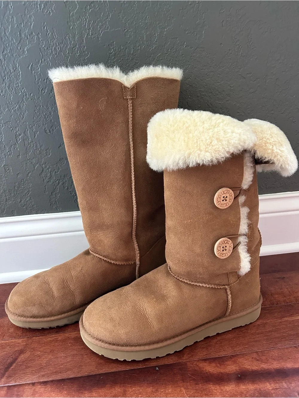 UGG Chestnut Suede Button Shearling Mid-Calf Boots